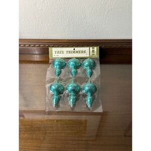 HTF Vintage Holt Howard Christmas Ornaments Green Glitter Mid Century Modern NOS
